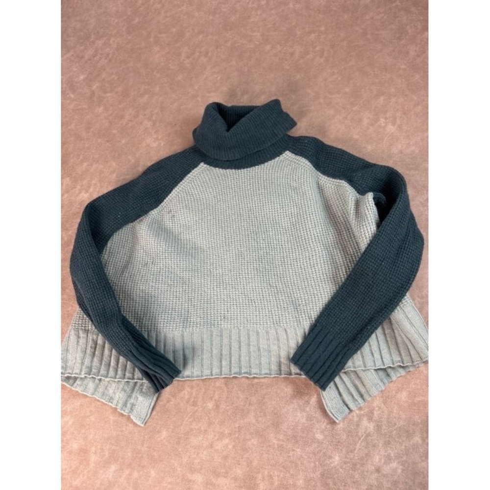 Madewell Women Colorblock Eastbrook Turtleneck Cross-Back Frosted Sage Sweater M